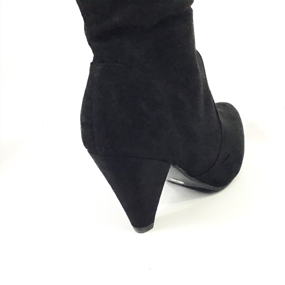 Faux Suede Slouchy Knee High Cone Heel Boots - Picture 6 of 10